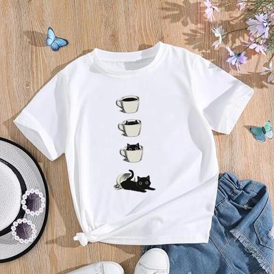 (Asian Size) Women Cat Lovely Style Trend Cute Clothing Print Tee Top Fashion T Shirt Woman Female Short Sleeve Graphic T-shirts