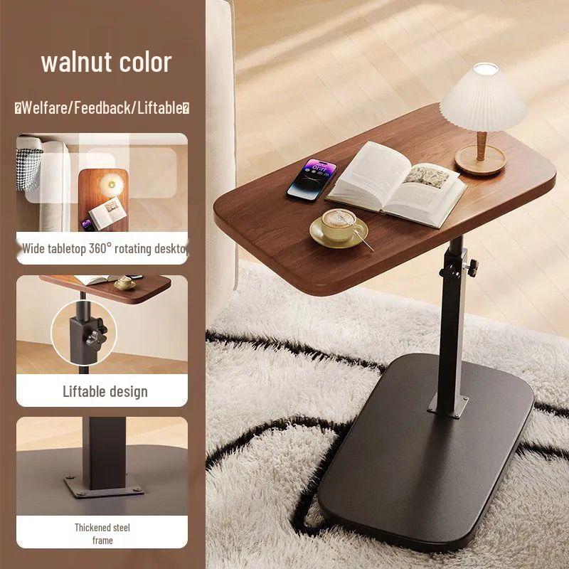 Reversible Bedside Table with Liftable Side, Sofa & Coffee Table, Bedroom & Living Room Computer Desk, All-in-One Table