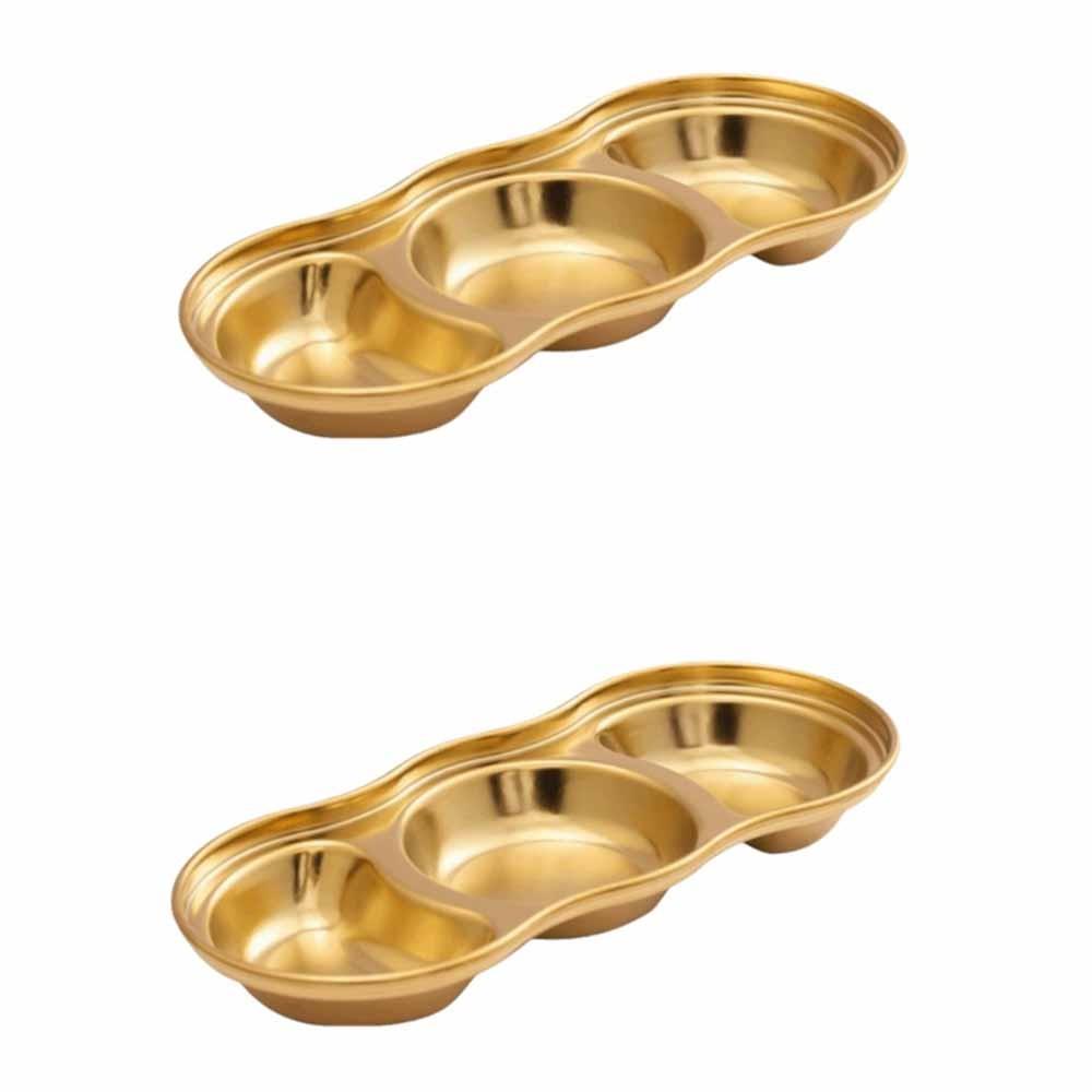 2Pcs 2/3/4 Grid Seasoning Dish Stainless Steel Sauce Plate  Restaurant Use