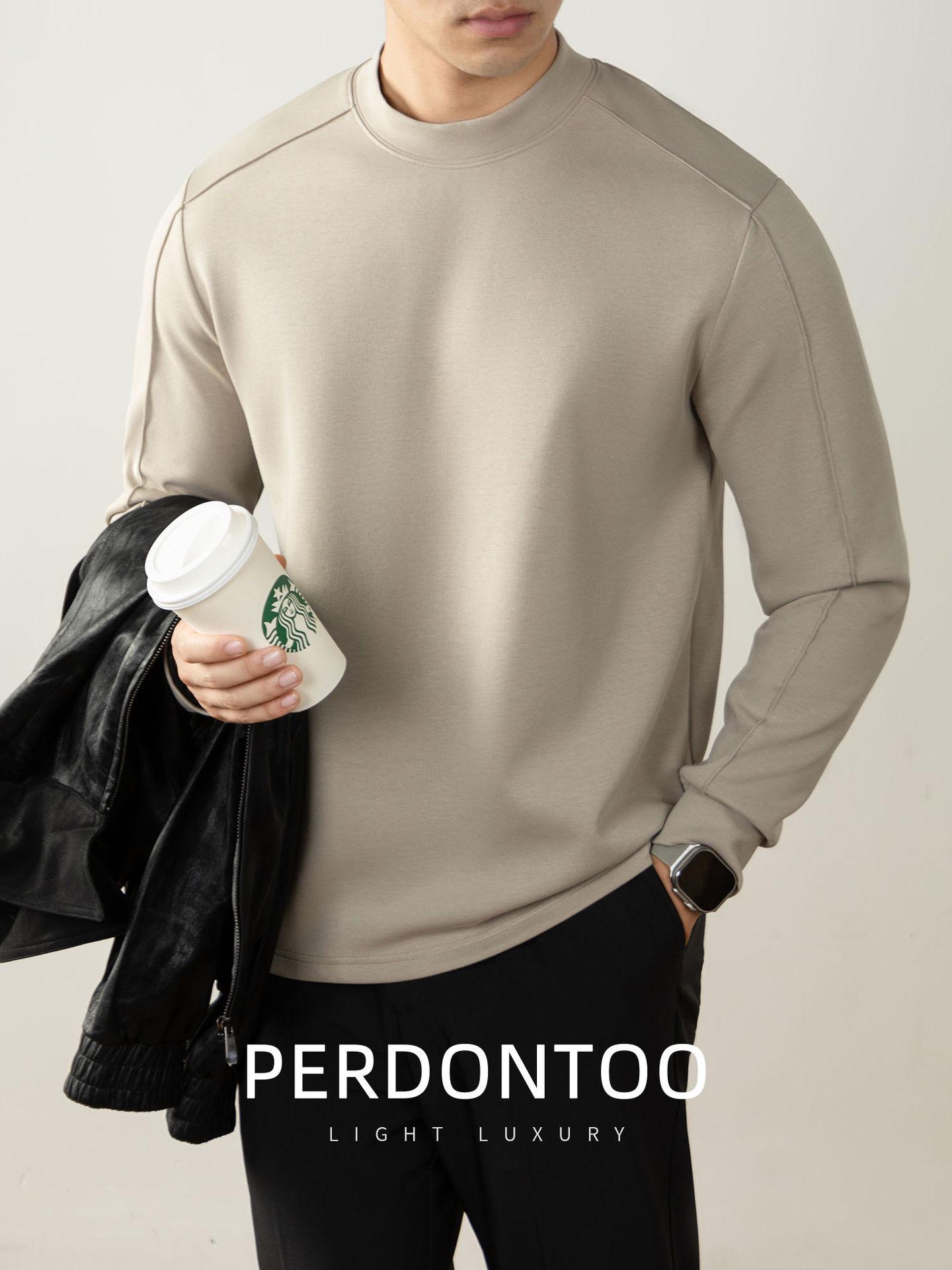 

Men s Heavyweight Air Layer Long Sleeve Semi-High Neck Sweatshirt (340G) - Autumn/Winter Luxury L колір світло кави