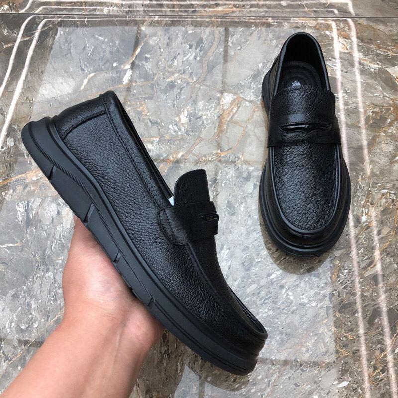 Guangzhou genuine leather trendy men's shoes 2025 four seasons popular cowhide round head one pedal lazy leather shoes breathable soft sole