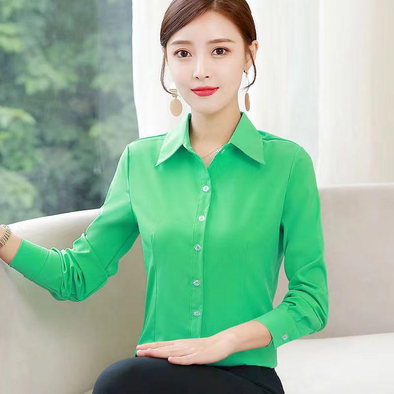 White Shirt Women's Korean Version Slim Fit Long Sleeved Multi-color Base Shirt Professional Dress Plus Size Workwear Formal Student Top