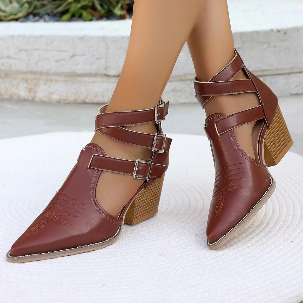Women's Sandals 2025 New Fashion Casual Ladies Pointed Toe Sexy Soft Leather High Heels Comfortable Women Shoes Heeled Sandal
