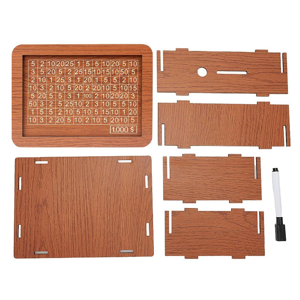 Spardose aus Holz, Spar-Challenge-Box, Sparkasse, Spardose aus Holz mit Geldziel und Zahlen