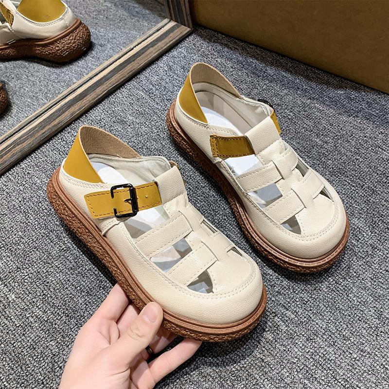 Soft sole Harajuku big head shoes women's summer new lace breathable fisherman shoes thick sole muffin sole single shoes