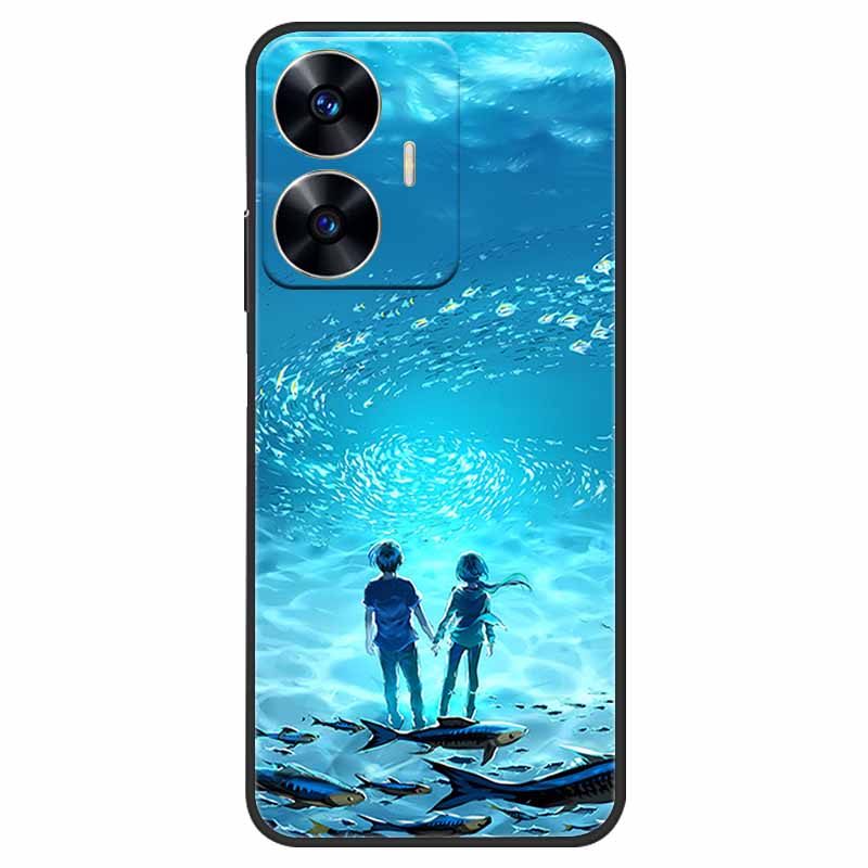 Phone Cover For Realme C55 Case Black Silicone Fundas For Realme C55 RMX3710 TPU Soft Back Coque Star Painted on RealmeC55 C 55