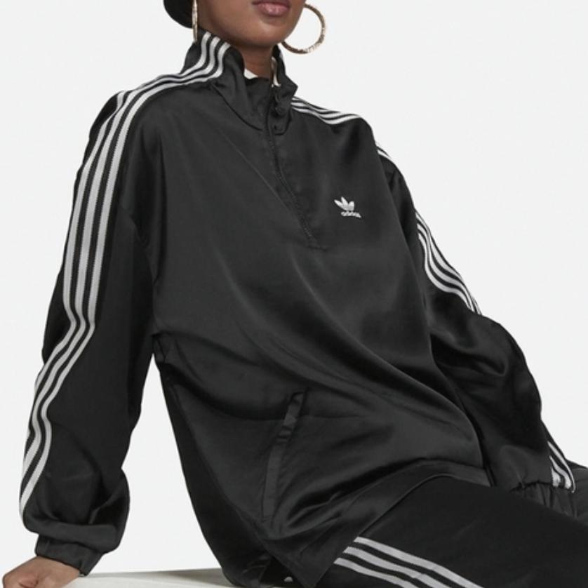 Adidas Original Striped Lightweight Drop Shoulder Long Sleeve Sweatshirt Women sweatshirt Black White H37825