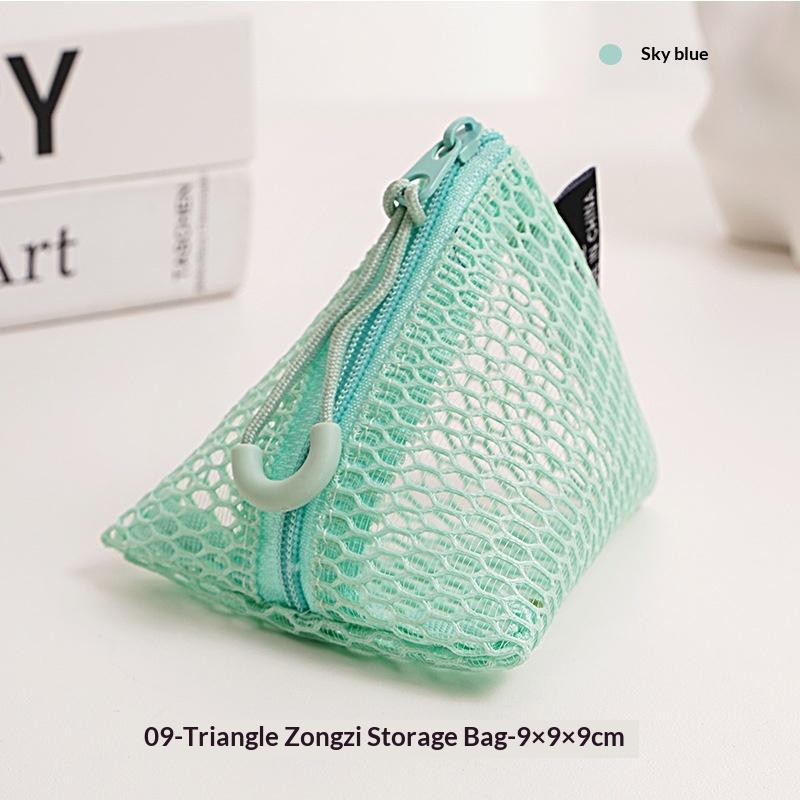 Triangular Mesh Bag Lipstick Jewelry Cosmetic Bag Portable Rope Design Mini Coin Purse Dopamine Color Candy Color Storage Bag