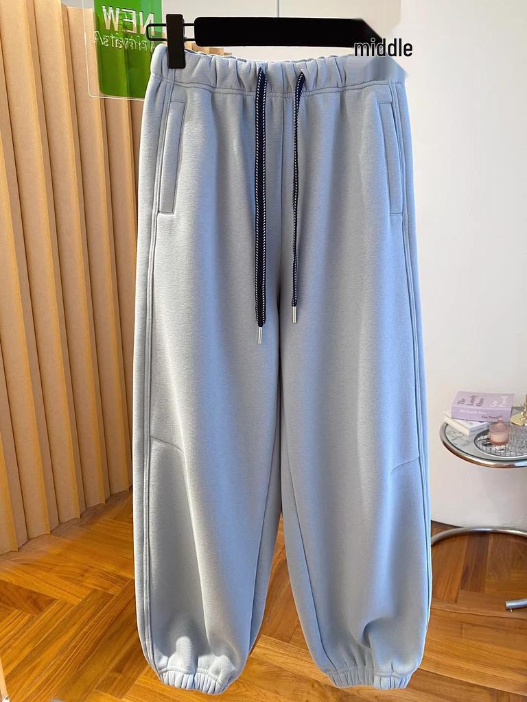 Damen-Jogginghose im koreanischen Stil, gelb, mit Fleece gefüttert, locker geschnitten - Herbst/Winter 2025 Haremshose