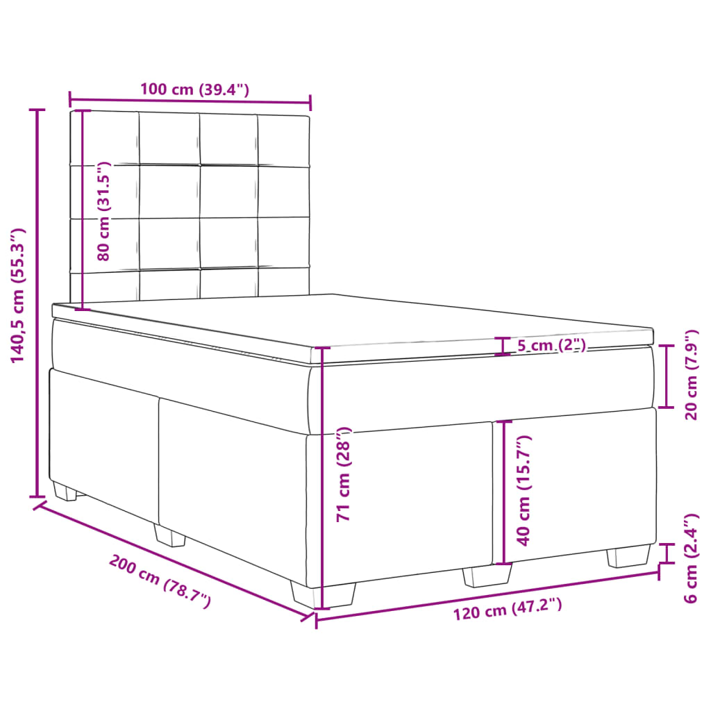 Box Spring Bed with Mattress Dark Brown 120x200 cm Fabric