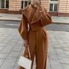 European & American Autumn/Winter Solid Color Wool Lapel Top & Casual Long Pants Set