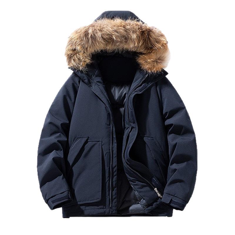 Cross2025 Men's Winter Down Jacket: Multi-Pocket, Detachable Fur Collar, 90% White Duck for Outdoor and Mountaineering.