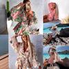 Autumn Floral Long Sleeve V-neck Jumpsuit & Shorts Set for Women