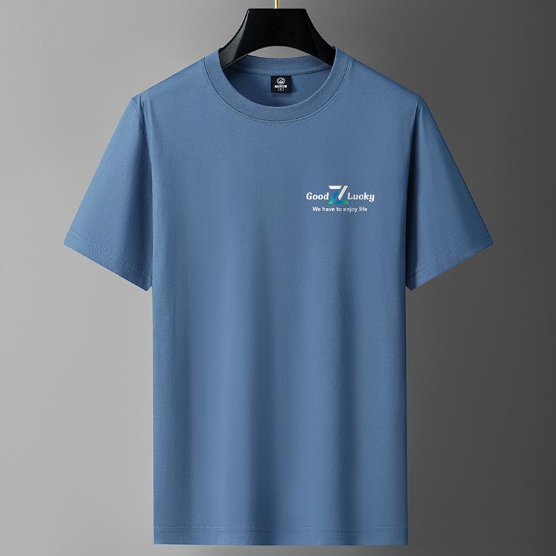 

Summer Button Round-neck T Shirt Men Casual Short Sleeve Solid Color Tees Mens Breathable Tops Fashion Basic T-Shirt Man 6XL синій