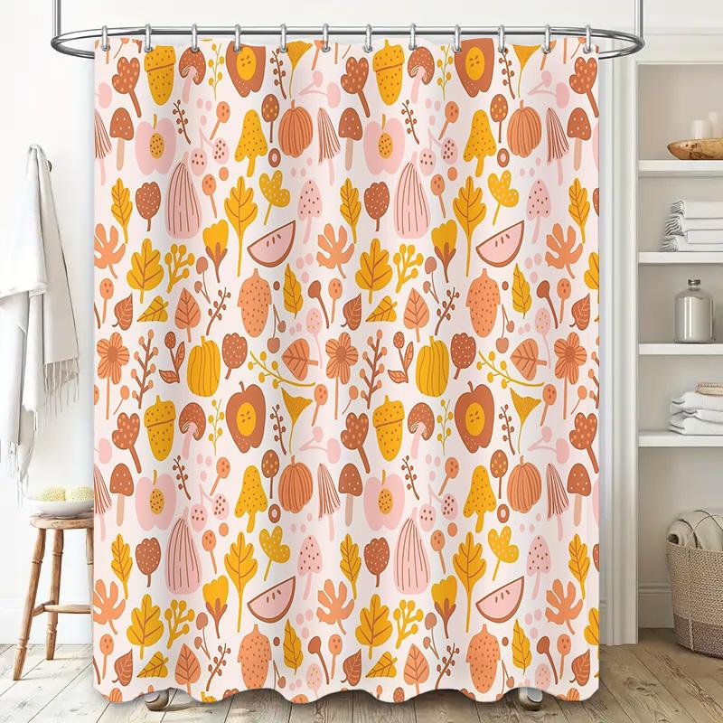 Floral Shower Curtain Botanical Pattern Waterproof Fabric Bathroom Decor Nature Theme Vintage Style Farmhouse Style Home Textile