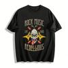 Rock Music Skull Guitar Print Tee Rebellious Live Hard Rock Fans Top Pure Cotton T-shirt