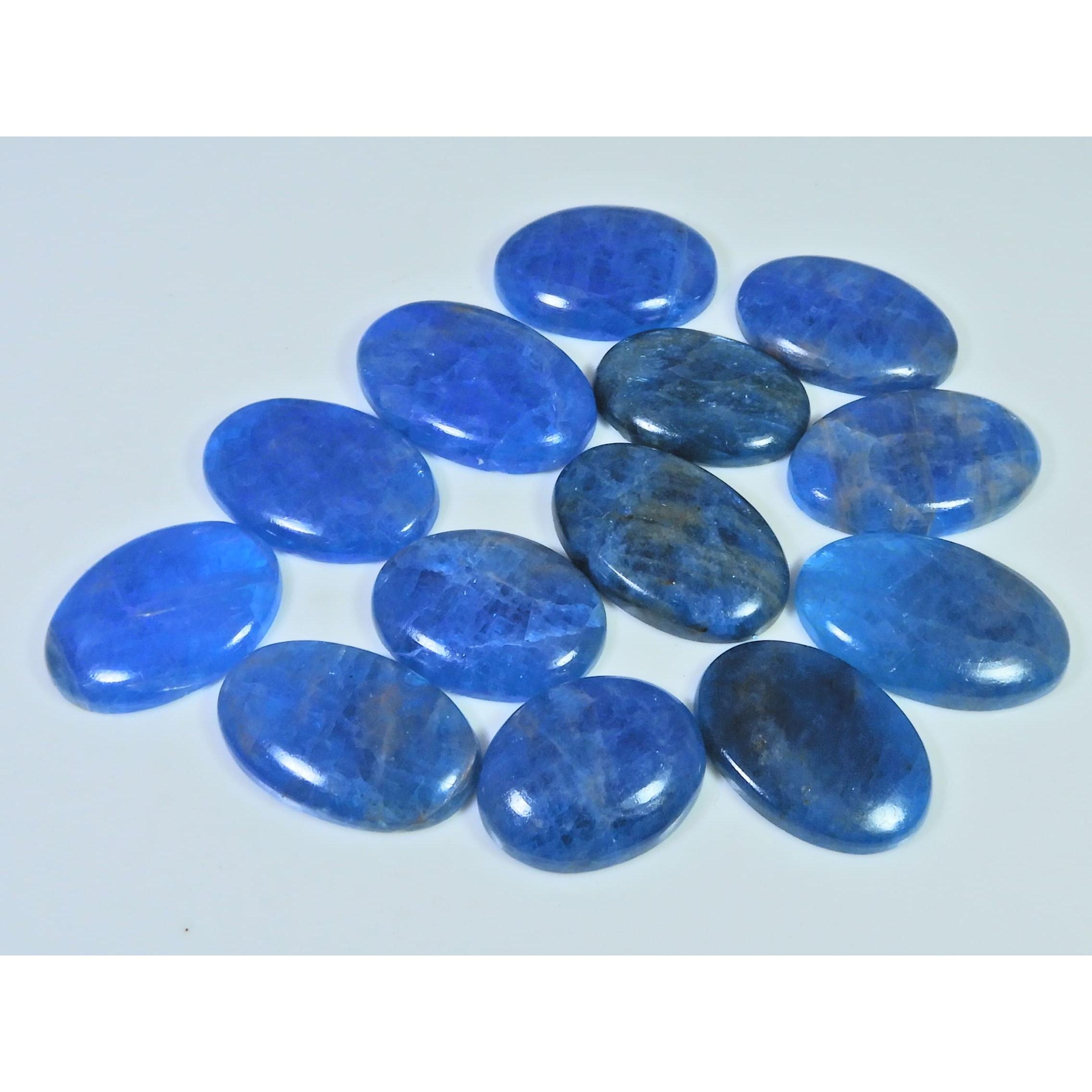 13Pcs Natural Blue Apatite Oval Shape Cabochon Loose Gemstone 395Cts. Lot C-2436