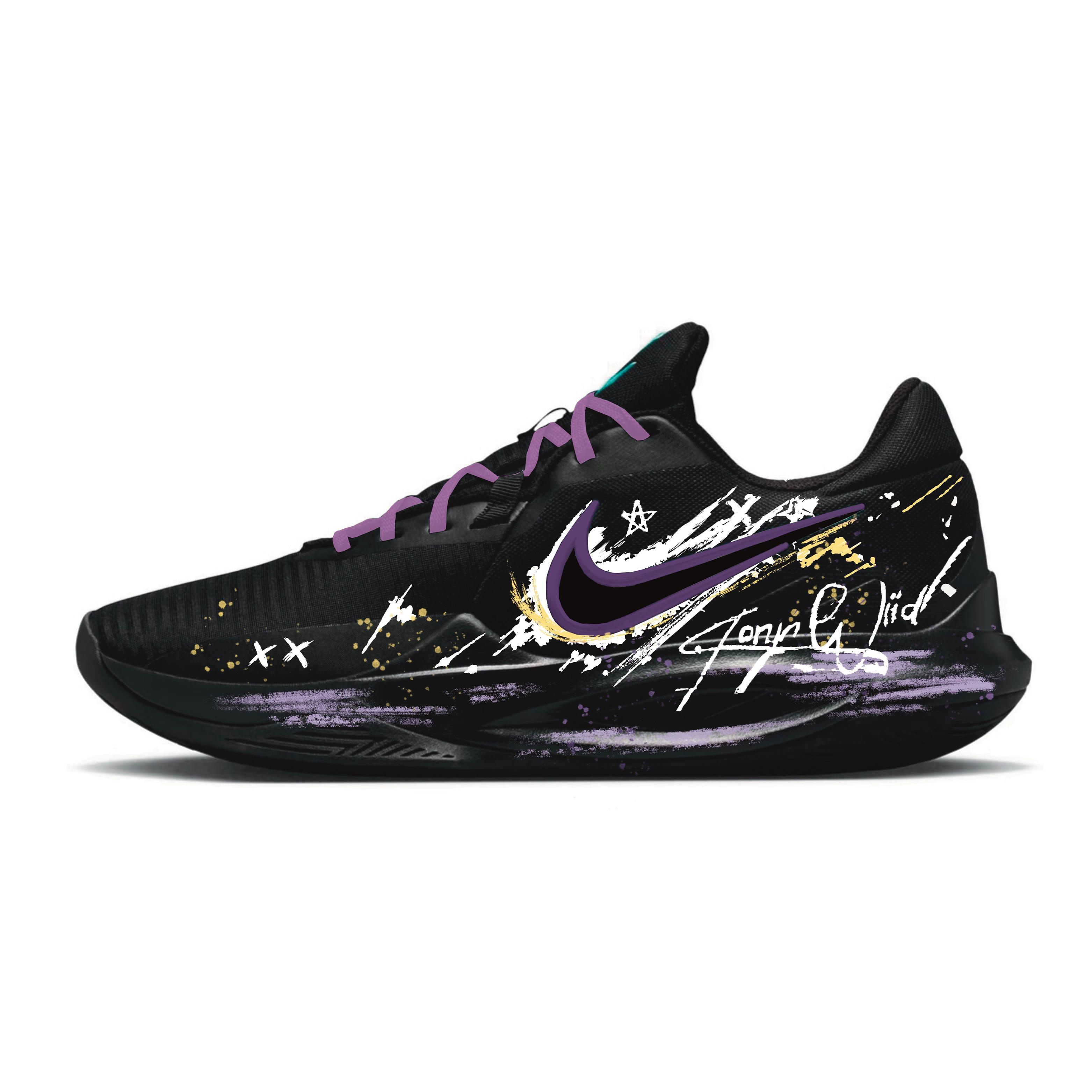 

Nike Precision 6 Basketball Shoes Men s Low Top Black/Purple/Yellow IO7605-040(Team1744-) 44