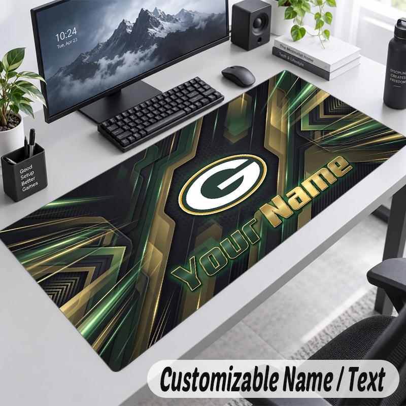 Custom Name Text Mouse Pad Green Bay Packers Personalized Desk Pad For Work And Gaming