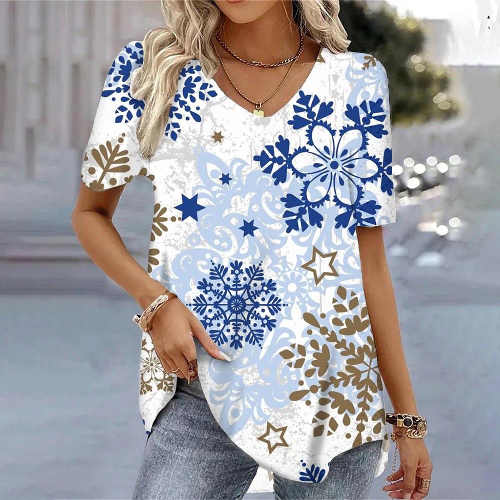 Elegant Yellow Flower Printed  V-neck Short Sleeve Tops Casual Loose Tees Streetwear Quick Drying T-shirts Female Blouse S-3XL
