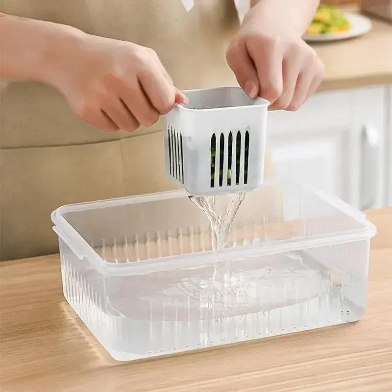 4/6 Compartments Refrigerator Storage Box, Food Vegetable Fruit Storage Box, Refrigerator Storage Rack, Drain Basket