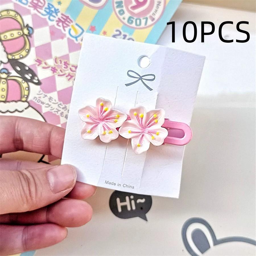 10PCS Summer Fresh Pink Cherry Blossom Hair Clip, Sweet and Cute Girl's Bangs, Side Clip Girl's Hair Loop Hair Accessory