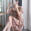 Cotton and silk nightgown women's summer thin short-sleeved cartoon printed pajamas can be worn outside long large size loose knee pajamas