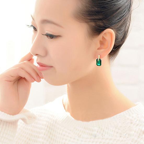 Women Elegant Rectangle Rhinestone Ear Studs Earrings Jewelry Birthday Gift