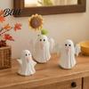 Gift for Halloween Party Light Up Ceramic Ghost Figurines Decor Cute White Statue Decorative Sculpture with Pink Tongue LED Night Home Table Office