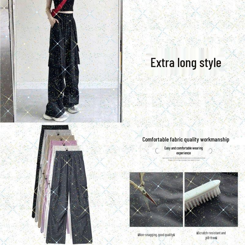 Women's High Waist Gray Wide Leg Parachute Pants - Summer Casual, Quick-Dry American Style Sportswear