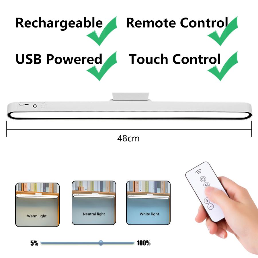 Remote Desk Lamp Magnetic Hanging Table Lamp Stepless Dimming Night Light USB Rechargeable Learning Lighting LED Reading Light