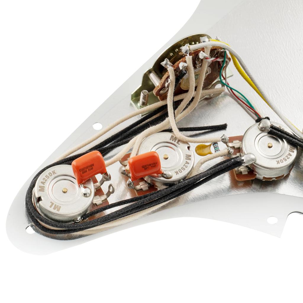 Musiclily Pro SSH Stratocaster Prewired Pickguard for ST Stratocaster Electric Guitar with Artec Alnico 5 Set Pickups, White, 3-Piece