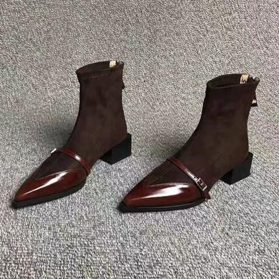 Botines de Mujer 2025 Invierno Tacón Grueso Punta Botines Cortos de Piel para Mujer Retro Empalme de Piel Vacuna Botines Cortos Botines Finos al Tobillo
