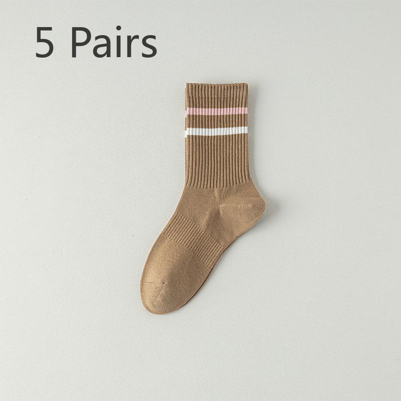 

5 пар весенних и осенних носков женские носки без косточек средней длины дезодорирующие впитывающие длинные носки без косточек для бега 5 Pairs кофейный