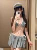 High-End Women's 2026 Sexy Three-Piece Striped Bikini Set for Hot Springs Vacation