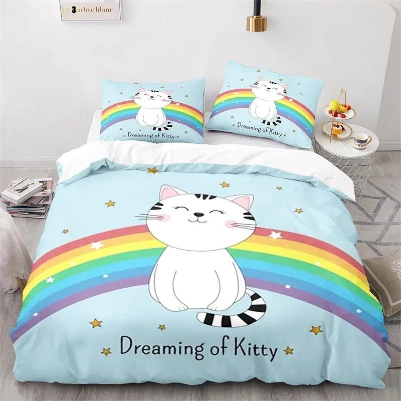 Kids Unicorn Duvet Cover Twin Cartoon Magical Animal Bedding Set Microfiber Cute Rainbow Cat Comforter Cover For Girls Teen Gift
