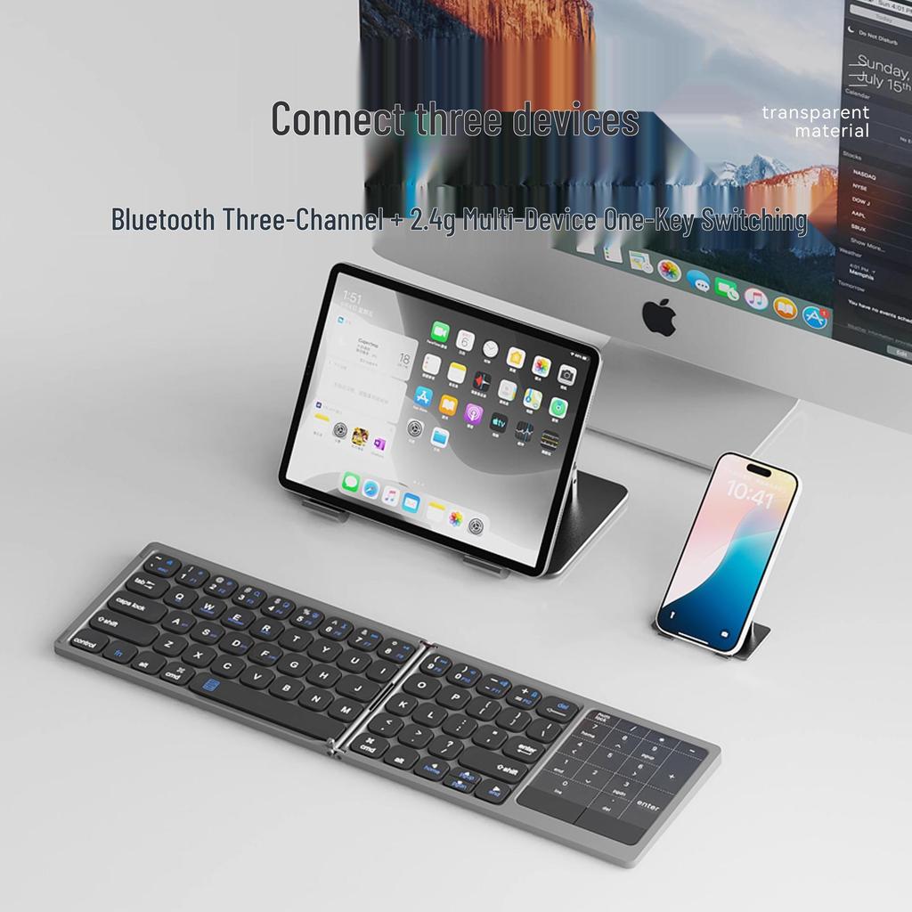 Folding Bluetooth Touchscreen Tablet & Phone Keyboard with Dual-Mode Compatibility