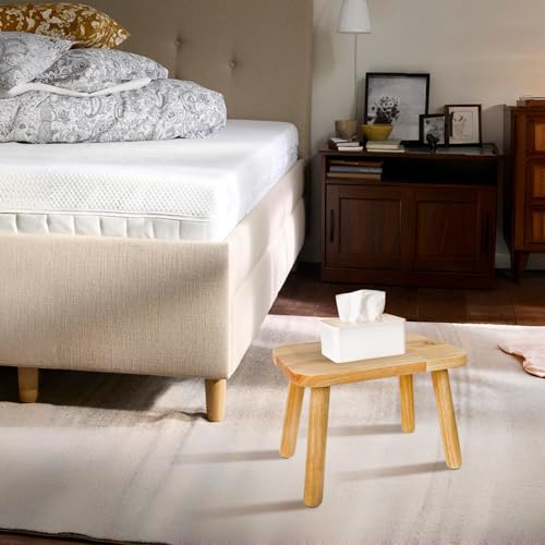 BEE&OAK Solid Rubberwood Small Stool for Adults and Children, Stylish Colors, Perfect for Bedrooms, Bathrooms, and Kitchens, Plant Stand, Square Stool