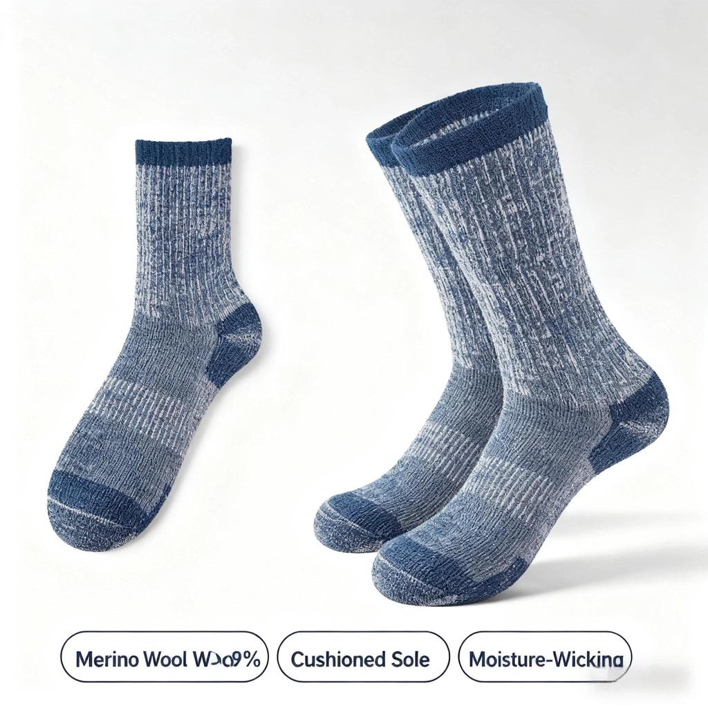 Merino Wool Socks Thick Warm Mid-Calf Socks Non-Slip Anti-Odor Terry Socks for Outdoor Hiking Skiing