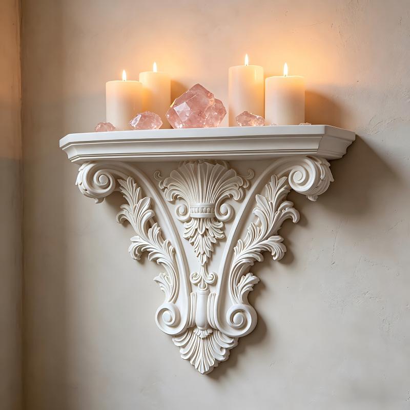 Vintage European Flower Scroll Carving Wall Bracket Wall Hanging Floating Rack Decorative Display Stand