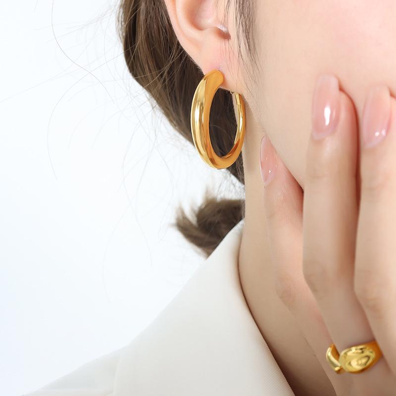 New Large Hoop Titanium Steel Earrings, Niche French Design, Colorfast Stud Accessories for Women