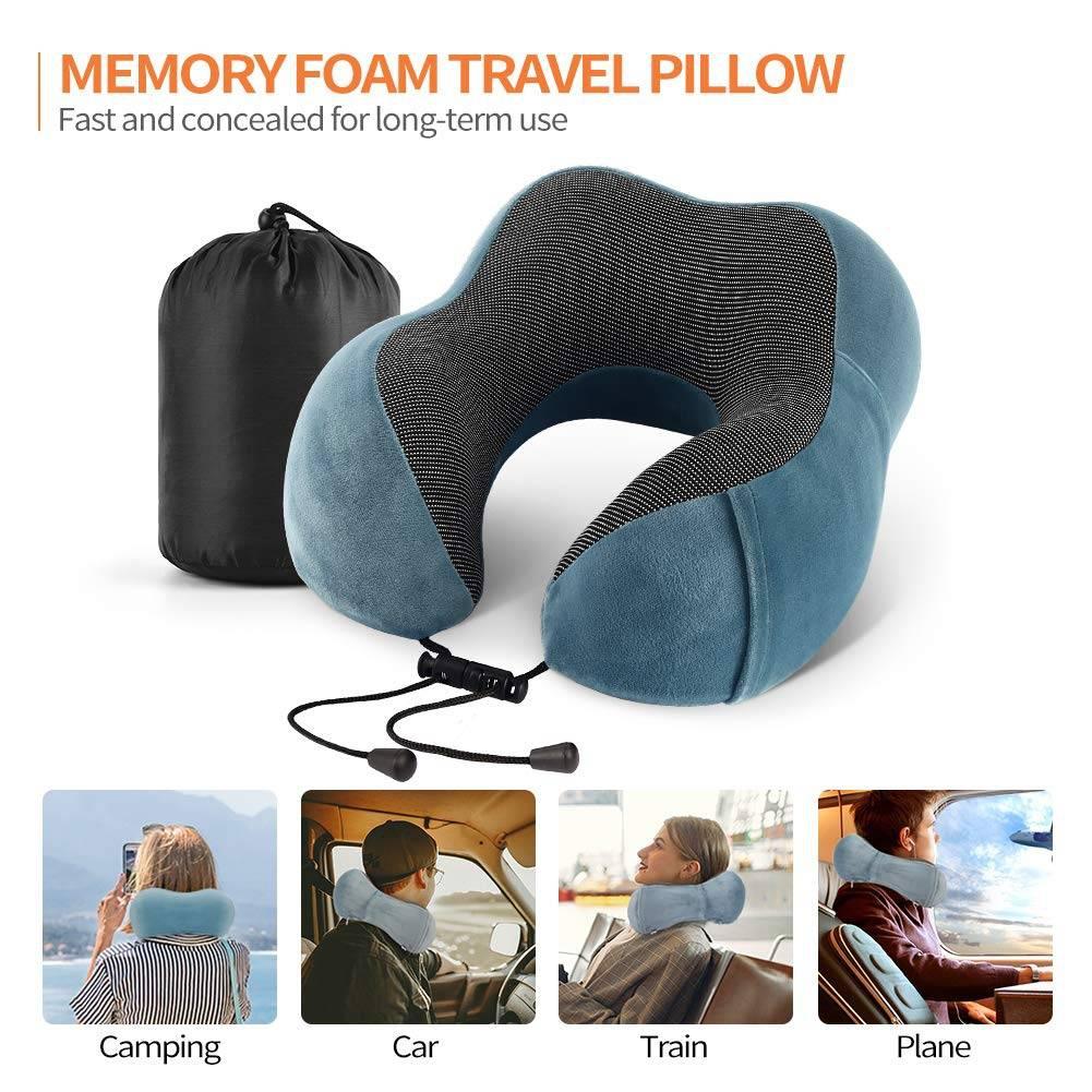 Cuscino Da Viaggio In Memory Foam Con Supporto Ergonomico - Morbido, Pieghevole E Portatile Per Aereo, Auto E Ufficio - Include Custodia (Grigio)