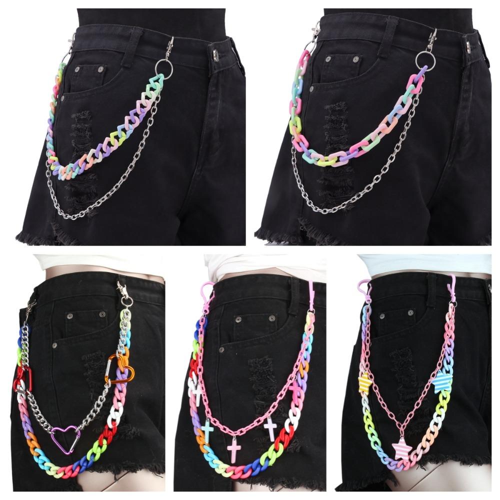 Double Layer Star Belt Chain Acrylic Cross Pants Chain Punk Heart Waist Chain  Jeans Decor