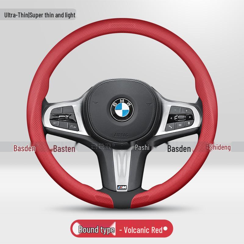 Genuine Leather Steering Wheel Cover for BMW: X5, 1-7 Series, X1-X4, X6, and 525