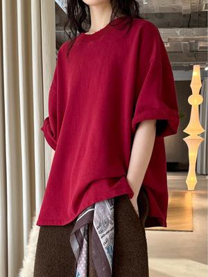 Korean Style Oversized Fleece T-Shirt for Women - Round Neck & Drop Shoulder