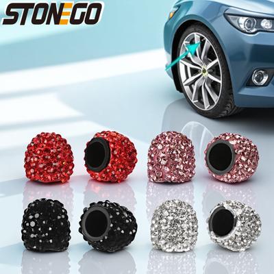 2Pcs Soft Clay Rhinestone Car Tire Valve Caps Crystal Diamond Dustproof Exterior Decor Accessories