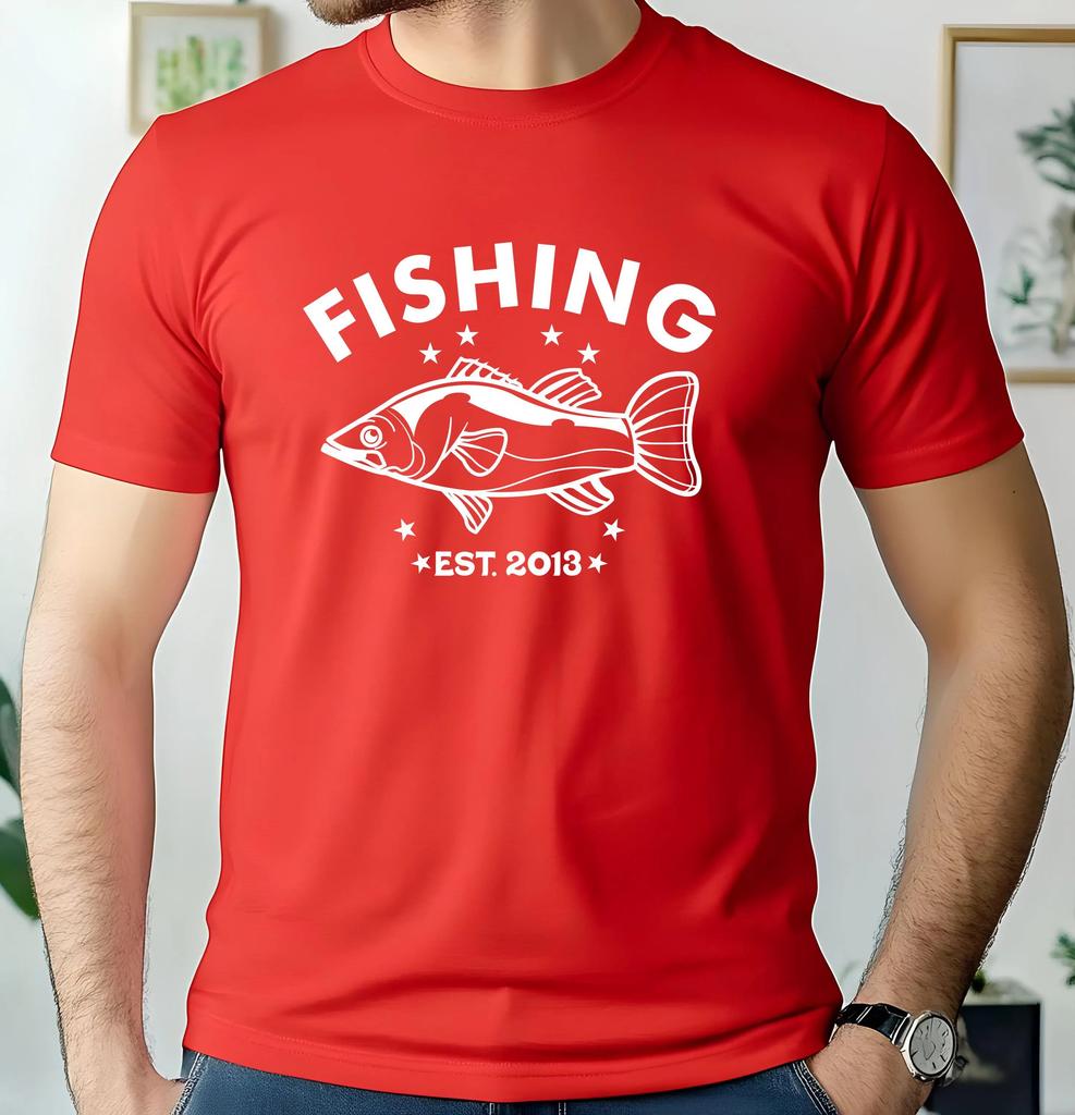 Unisexs Summer LooseFitting Cotton TShirt  Personalised Tshirt Fishing Est Any Year Fisher Fish Catcher Birthday Present Top