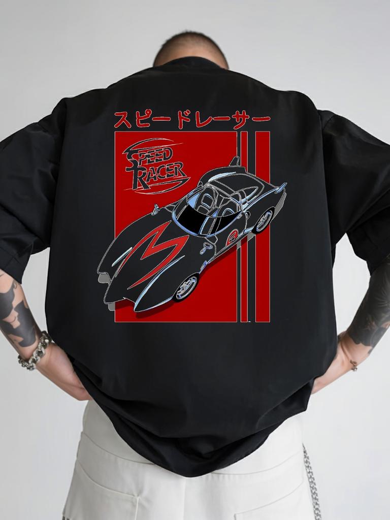 Vintage Cartoon Character Speed Racing Graphic Tshirt SPEED RACER Mach 5 Speed Racer Animation Summer Back Print Trendy Fashion