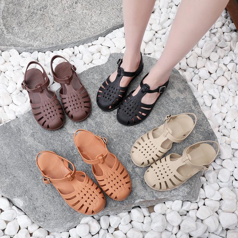 Baotou Sandals Women's Spring Summer Roman Sandals Outside Breathable Flat Casual Buckle Beach Jelly Sandals