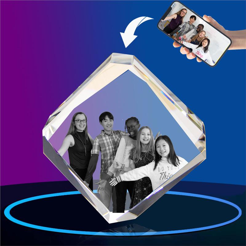 LED Heart-Shaped 3D Crystal Photo Engraving - DIY Laser Engraved White Crystal